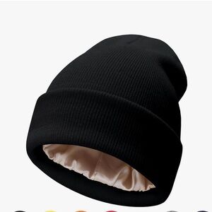 New PFFY Satin Lined Beanie Women Silk Lining Soft Winter Hats Reduce Frizz Knit